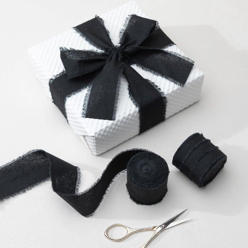 Keypan Black Ribbon 1-1/2" x 15Yd Handmade Fringe Cotton Ribbons for Wedding Invitations, Bridal Bouquets Wrapping, Bow Making DIY Crafts Home Decor for Halloween - Image 4